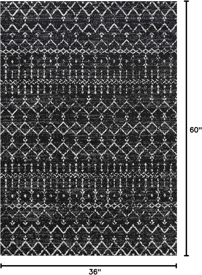 JONATHAN Y Boho Vintage Diamond Black/Ivory Indoor Area Rug 3X5 ft, Moroccan Hype for Living Room, Bedroom, Kitchen, Office, Easy-Cleaning, High Traffic, Pet-Friendly, Non-Shedding (MOH101D-3)
