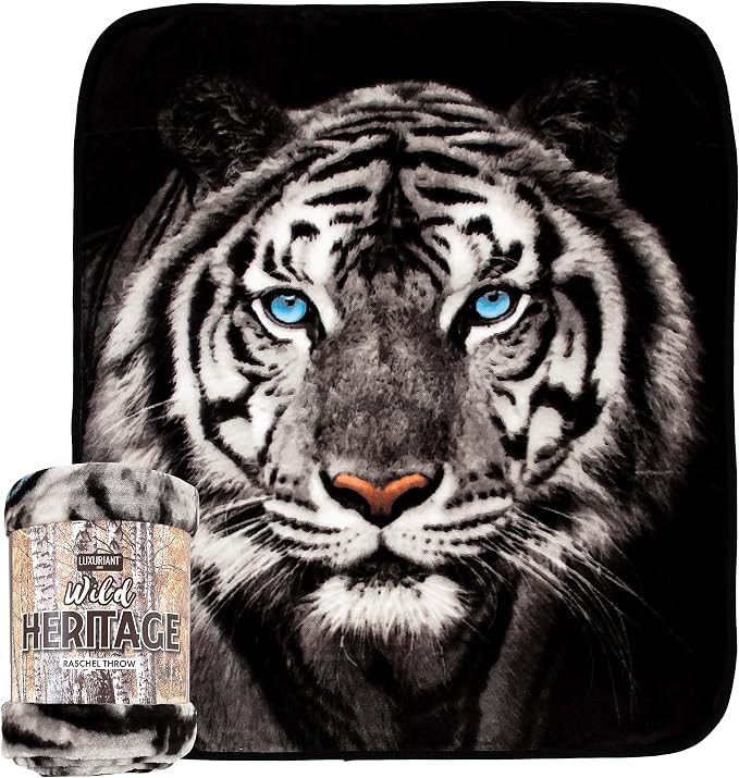 Northwest Wild Heritage Raschel Throw Blanket, 50" x 60", White Tiger