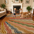 Washable Sun Easy Jute Rug, 9x12 Rainbow Sun Modern Boho Retro Outdoor Indoor Patio Large Area Rug, Woven Ultra Thin Non Slip Carpet Mat for Living Dining Room Bedroom Classroom Kids Nursery Play Room