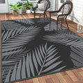 GENIMO Outdoor Rug, Waterproof Plastic Rugs for Patio, 4'x6' Black Grey | Outside Larger Leaf Carpet Mat for Porch Decor, Deck, Balcony, Camping, RV, Backyard, Picnic, Beach, Reversible, Foldable