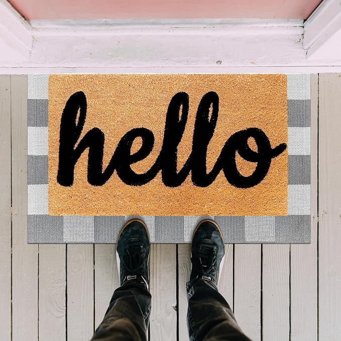 Buffalo Plaid Outdoor Rug 2x3 Cotton Woven Rug Grey and White Checkered Rug Washable Front Porch Fall Layered Door Mats Carpet for Indoor Outdoor Entryway Farmhouse Decor Area Rug