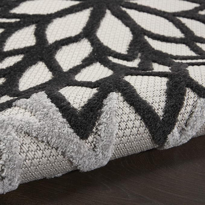 Nourison Home Aloha Indoor/Outdoor Black White 2'8" x 4' Area Rug, Tropical, Botanical, Easy Cleaning, Non Shedding, Bed Room, Living Room, Dining Room, Deck, Backyard, Patio (3x4)