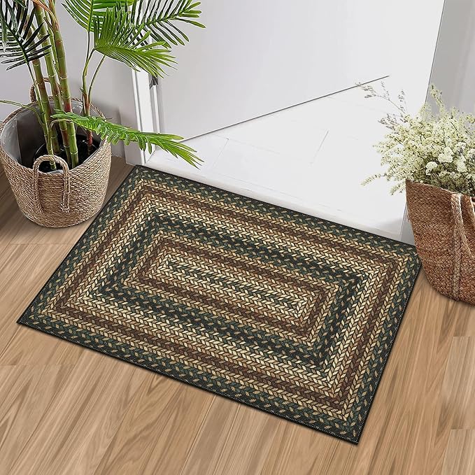GarveeHome 2x3 Small Area Rug Entryway Easy Jute Door Mat Washable Rugs | Non Slip Stain Resistant Modern Bordered Bedroom Throw Carpet Indoor Outdoor Low Pile Area Rugs for Porch Kitchen, Rust/Black
