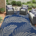 GENIMO Outdoor Rug, Waterproof Plastic Rugs for Patio, 8'x10' Blue Grey | Outside Larger Leaf Carpet Mat for Porch Decor, Deck, Balcony, Camping, RV, Backyard, Picnic, Beach, Reversible, Foldable