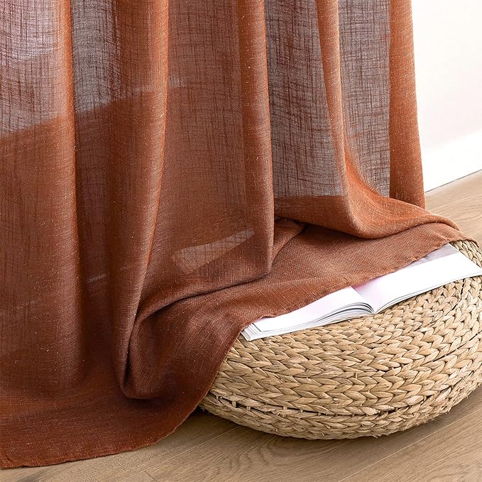 MIULEE Burnt Orange Linen Curtains 108 Inches Long - Image 7