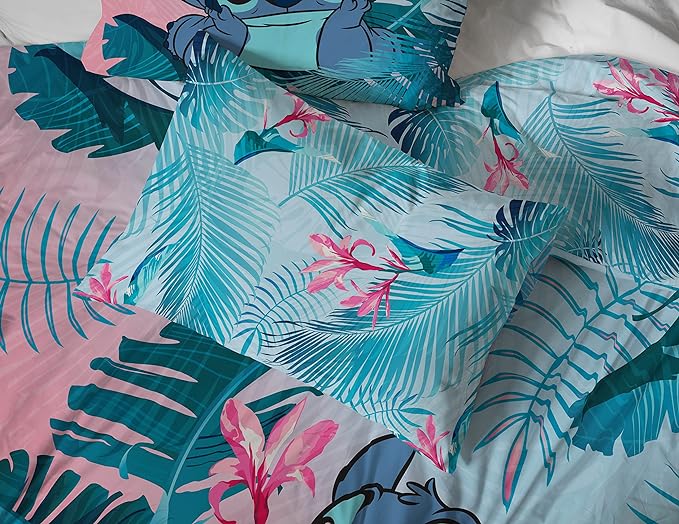 Disney Lilo and Stitch Queen Comforter Set 7 Piece Kids Bedding, Pink | Bed in a Bag, Comforter Sheets Shams Pillowcases, Official Brand, Soft Microfiber, Machine Washable, Girls Gift