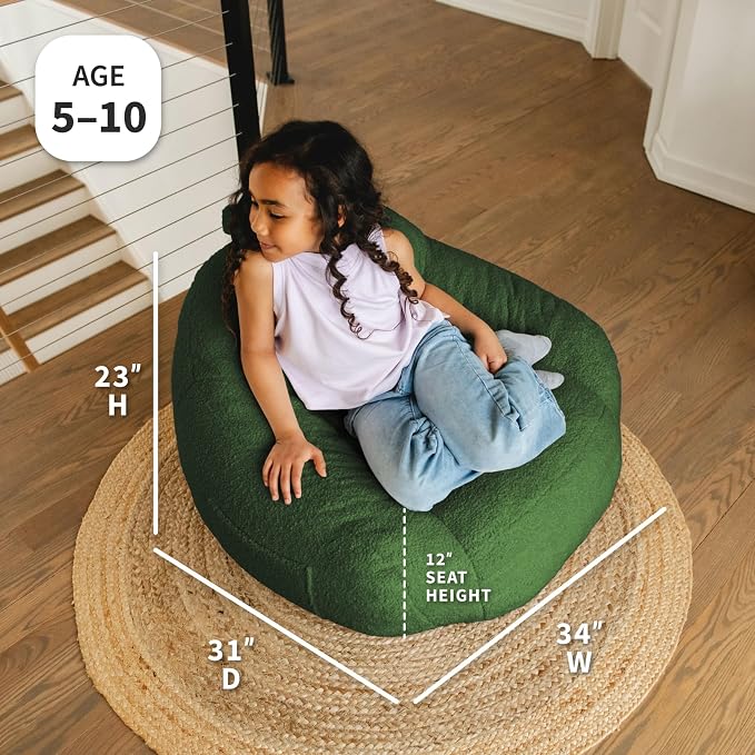 Big Joe Cloudberry Bean Bag Chair, Foam-Filled Structured Seat, Teddy Boucle, Matcha Green, Kids