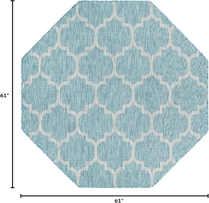 Unique Loom Outdoor Trellis Collection Area Rug - Trellis (Octagon 5' 0" x 5' 0", Aquamarine/ Gray)