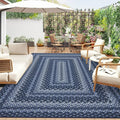 GarveeHome 8x10 Washable Living Room Area Rug Non Slip Braided Rugs | Low Pile Stain Resistant Dining Room Throw Carpet Indoor Outdoor Modern Bordered Area Rugs for Home Decor, Blue