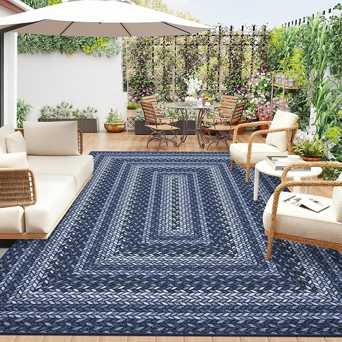 GarveeHome Washable 4x6 Area Rug Living Room Modern Easy Jute Area Rugs | Non Slip Stain Resistant Easy Jute Dining Room Throw Carpet Solid Area Rug for Kitchen Bedroom Nursery Home Decor, Blue