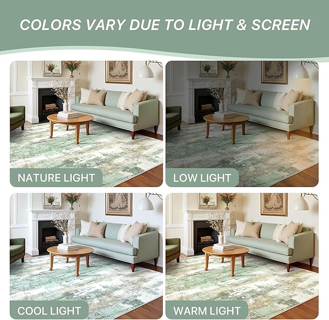 BEIMO Runner Rug for Hallway Kitchen, 2'6"x4' Machine Washable Runners Rug for Entryway, Soft Modern Abstract Throw Rugs, Low Pile Floor Cover with Non Slip Backing, Light Green