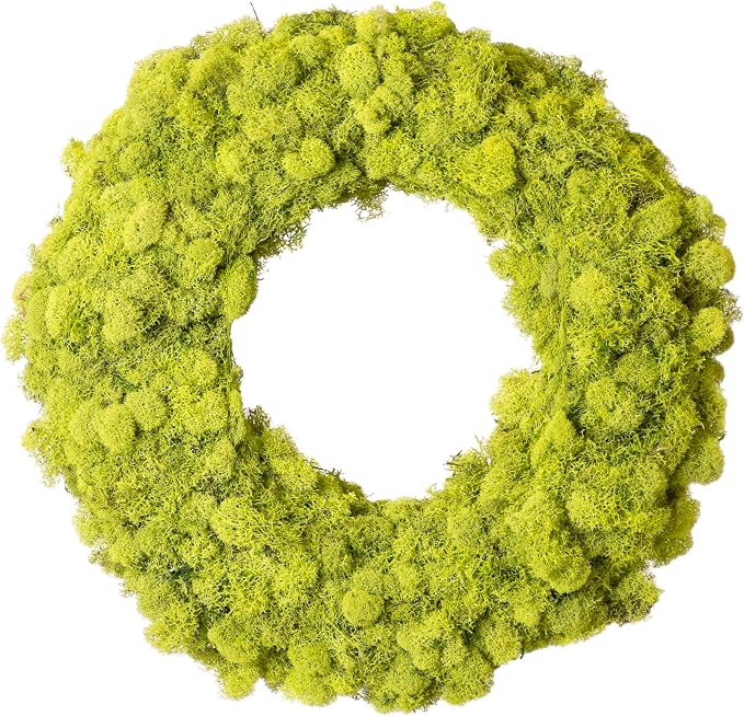 SuperMoss (25189) Lush Reindeer Moss Wreath – Handcrafted Preserved Moss Wreath for Home Décor, Indoor & Sheltered Outdoor Use, Made in USA, 12”, Chartreuse