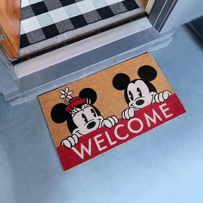 Gertmenian Disney Mickey Mouse Coir Doormat - 2x3 Welcome Mat (2-Pack), Ideal for High Traffic Areas in Front Door, Garage, Entryway - Retro Mickey & Minnie, Multi, 47320