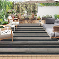 Lahome Striped Easy Jute Living Room Rug, 8x10 Outdoor Patio Rugs Washable | Black Indoor Dining Room Area Rug, Modern Farmhouse Geometric Non Slip Non Shedding Carpet for Deck Office Backyard Mudroom