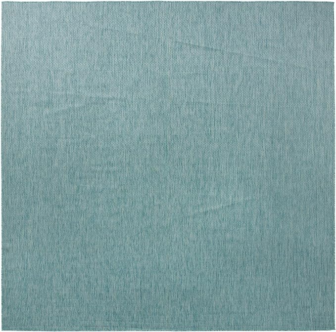 Unique Loom Collection Casual Transitional Solid Heathered Indoor/Outdoor Flatweave Area Rug (13' Square, Aquamarine/Ivory)