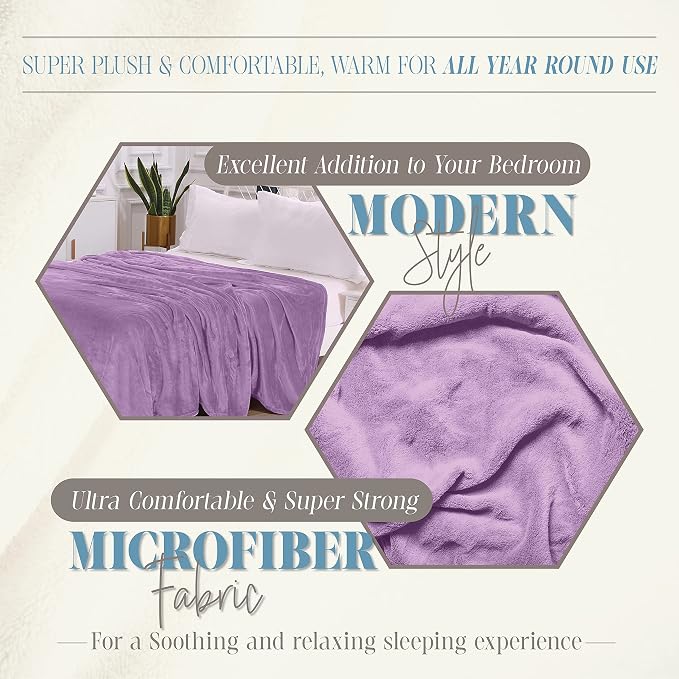 Elegant Comfort Luxury Velvety Feel Blanket, All-Season Lightweight Blanket, Ultra Plush, Soft, Cozy-Fuzzy Flannel Fleece for Couch, Sofa, Bed, Travel, Solid Design, Twin/Twin XL, Lavender