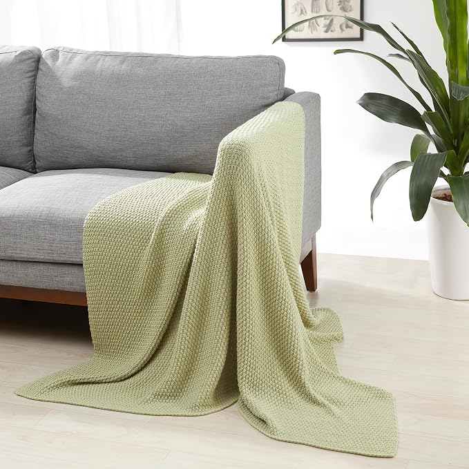 Amazon Basics Chunky Cable Knit Throw Blanket for Couch, Sofa, Bed, Lightweight Soft Cozy, 50" x 60", Sage Green