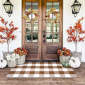 Homydecor Buffalo Plaid Outdoor Rugs, 24'' x 51'' Coffe and White Checkered Area Rug, Layering Rug for Hello/Welcome Door Mat, Washable Cotton Woven Farmhouse Mat for Front Porch Décor