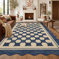 Garvee Easy Jute 9x12 Large Area Rug for Living Room Scalloped Checkered Navy Indoor Outdoor Rugs Non Slip Low Pile Patio Outdoor Rugs Washable Carpet for Porch Bedroom Living Room Backyard, 9'x12'