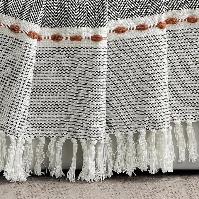 Lush Decor Herringbone Stripe Woven Tassel Yarn Dyed Cotton Throw Blanket 50" W x 60" L Black & Multi - Striped Throw Blankets - Black Couch Blanket