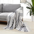 Amazon Basics Room Décor Throw Blanket, Lightweight and Cozy, Recycled Polyester, 50" x 60", Light Grey With Blue Stripes