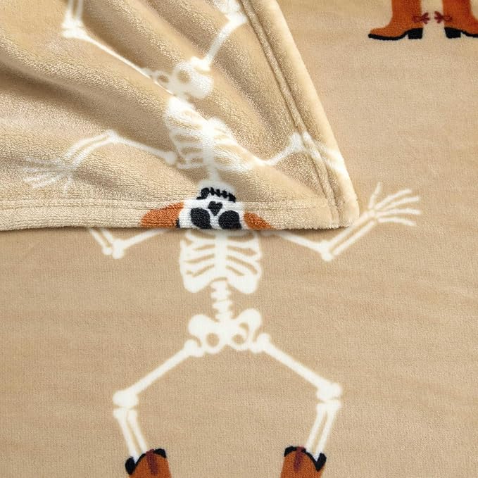 Wrangler - Throw Blanket, 50 x 70, Ultra-Soft Printed Plush Bed & Couch, Cozy Decorative Throw, Cute Ghosts Purple, Skeleton Rodeo Brown