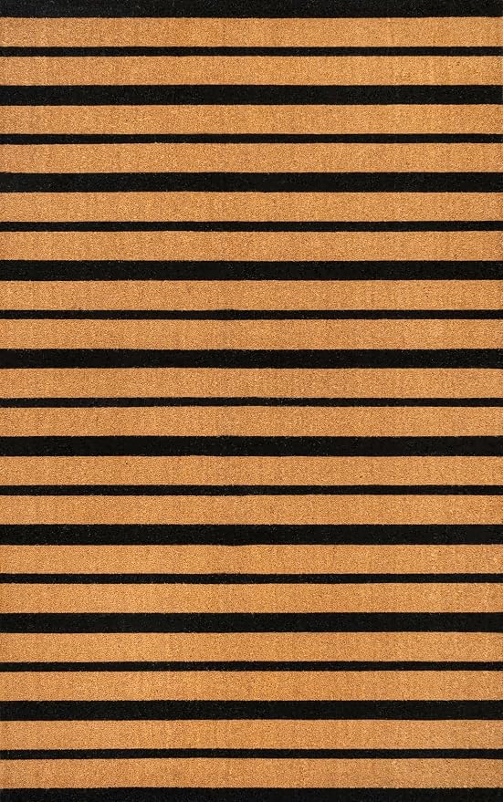 JONATHAN Y Natural Coir Indoor/Outdoor Runner Rug 3X6 Natural/Black, Peater Classic Casual Commerical Doormat Ideal for Door Entrance, Patio, Porch, Backyard, Garages NRF108A-36