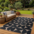 Lahome Semi Circle Easy Jute 5x7 Outdoor Rug, Geometric Washable Area Rug | Mid-Modern Non Slip Non Shedding Indoor Outdoor Black Carpet for Bedroom Dining Room