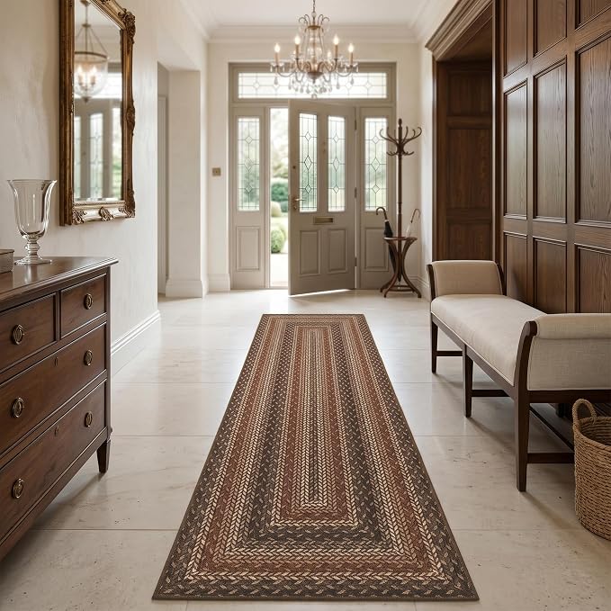 Garvee Runner Rug 2x6 Easy Jute Hallway Runner Rug Washable Non Slip Indoor Outdoor Rugs for Patio Entryway Ultra-Thin Non-Shedding Floor Mat for Laundry Bathroom Bedroom Backyard Porch Orange/Brown