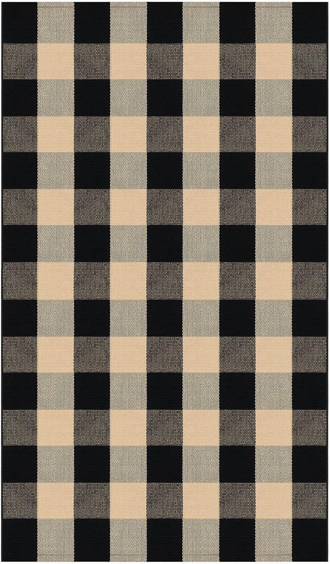 IOHOUZE Buffalo Plaid Checkered Rug 3x5 Ft Front Door Mats, Washable Area Rugs for Front Porch, Welcome Mats Indoor Outdoor, Entryway Rug for Entryway, Home Entrance, Tan Black