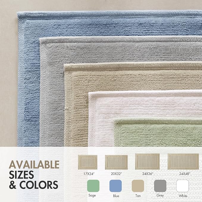 Madison Park Sanctuary 100% Cotton Non-Slip Bath Rug, 20x32 Inch, Natural | Low-Profile Woven Design, Ultra Soft Absorbent & Machine Washable, Ideal for Bathroom Bedroom and Entryway Decor