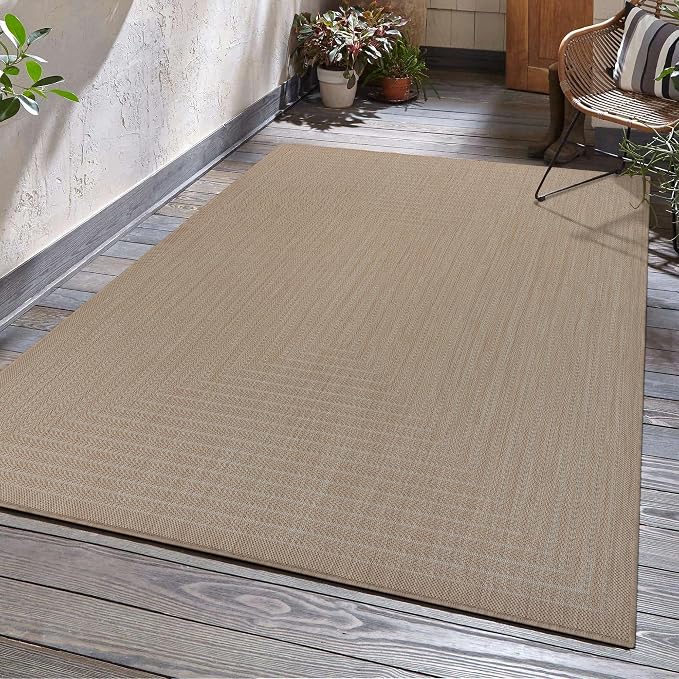 Adiva Rugs Outdoor Indoor Area Rug, Weather Resistant, Easy to Clean, Stain Resistant Floor Mat for Dining Room, Backyard, Deck, Patio (Natural Beige, 8' x 10')
