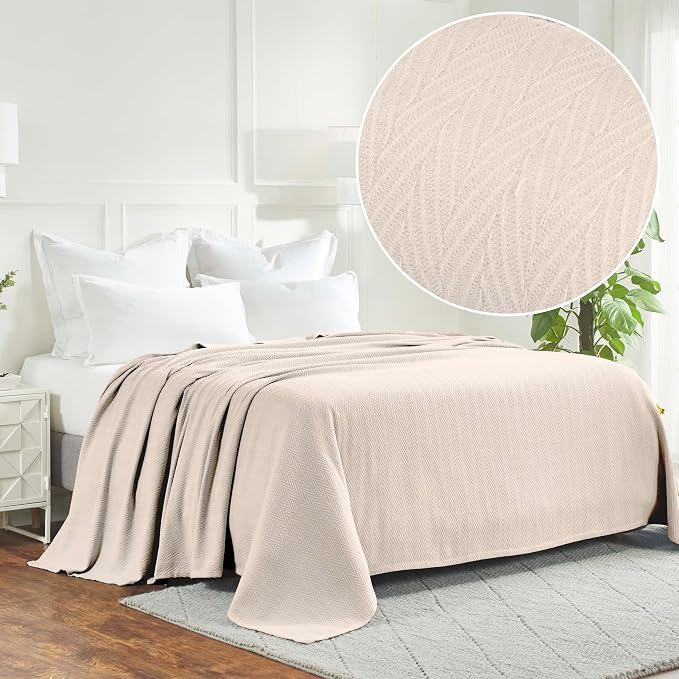 Superior Metro All-Season Cotton Blanket, Woven Blanket for Couch, Bed, Bedding, Farmhouse, Home Essentials, Cute and Cozy Bohemian Blankets, Herringbone Weave, Twin Size, Ivory