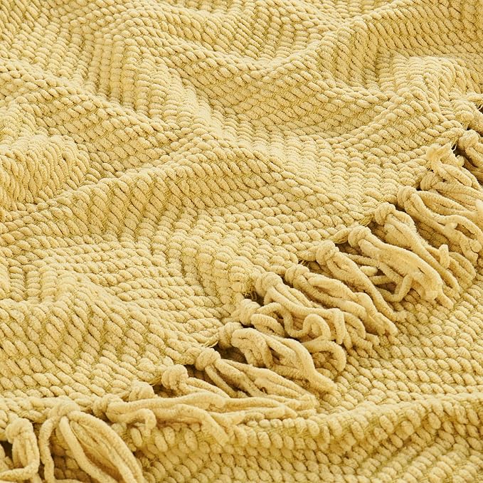 Home Soft Things Yellow Throw Blanket Knitted Tweed Throw 60'' x 80'', Jojoba Yellow, Super Soft Cozy Warm Comfortable Breathable Throw for Living Room Chair Couch Bed Sofa Bedroom Home Décor