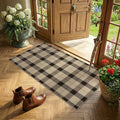 Entryway Rug 2x4, Easy Jute Indoor Outdoor Rug, Washable Non Slip Brown Black Plaid Door Mat, Low Profile Farmhouse Rug for Front Door, Front Porch, Kitchen, Mudroom
