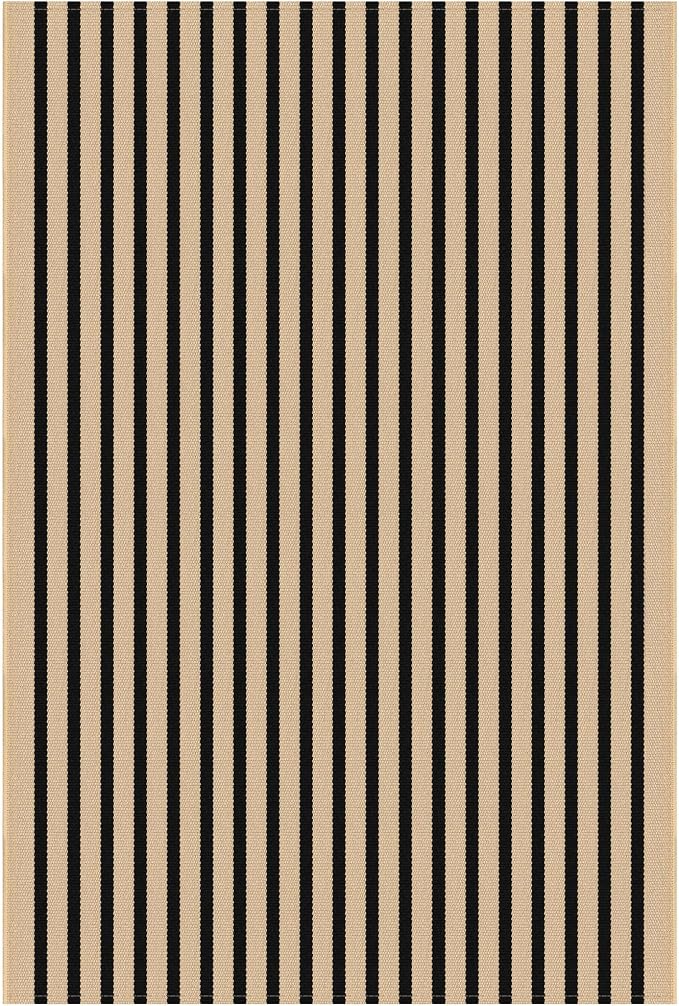 KILOCOCO Striped Rug 4x6 ft Washable Front Door Outdoor Rug, Brown Black | Cotton Front Porch Rug, Woven Living Room Rug, Low Pile Welcome Mat for Entryway, Layered Farmhouse Kitchen Patio Carpet