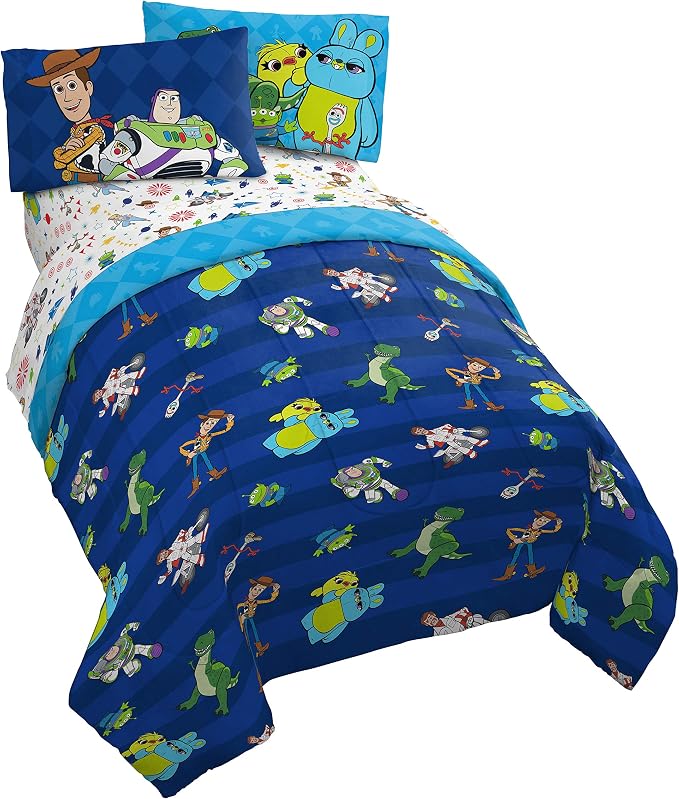 Disney Toy Story Woody Full Size Comforter Set 5 Piece Kids Bedding, Blue | Buzz Jessie, Bed in a Bag, Comforter Sheets Pillowcases, Official Product, Soft Microfiber, Machine Washable, Kids Gift