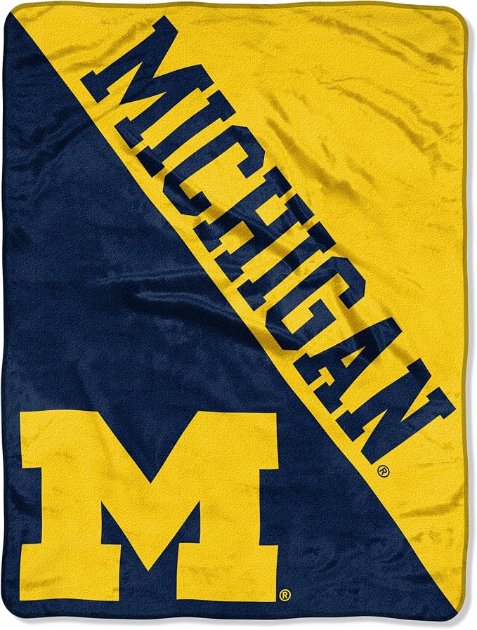 Northwest NCAA Michigan Wolverines Micro Raschel Throw Blanket, 46 x 60 Inches, Halftone Design, Soft and Cozy Fan Blanket