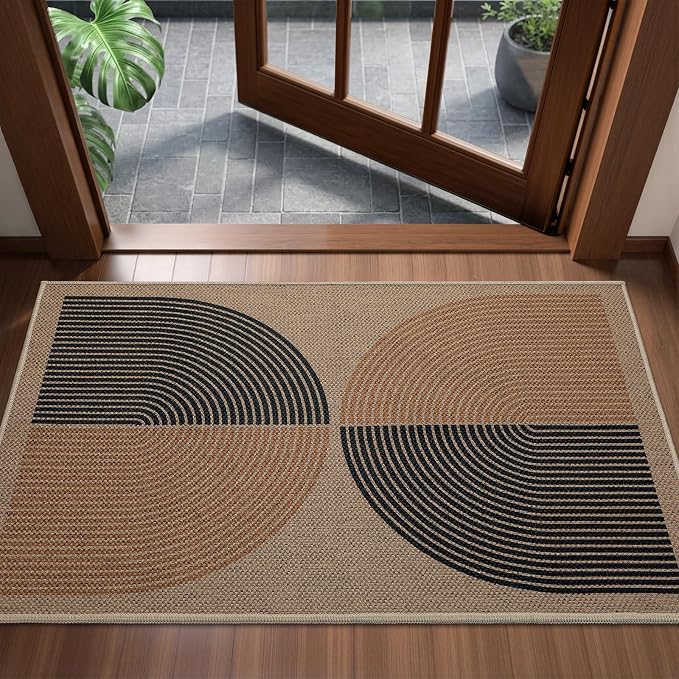 EDIMENS Easy Jute 2x3 Entryway Rug Door Mat Small Entry Rugs Indoor Outdoor | Non Slip Washable Rainbow Area Rug Farmhouse Low Pile Black Indoor Outdoor Doormat for Entrance Porch Doorway