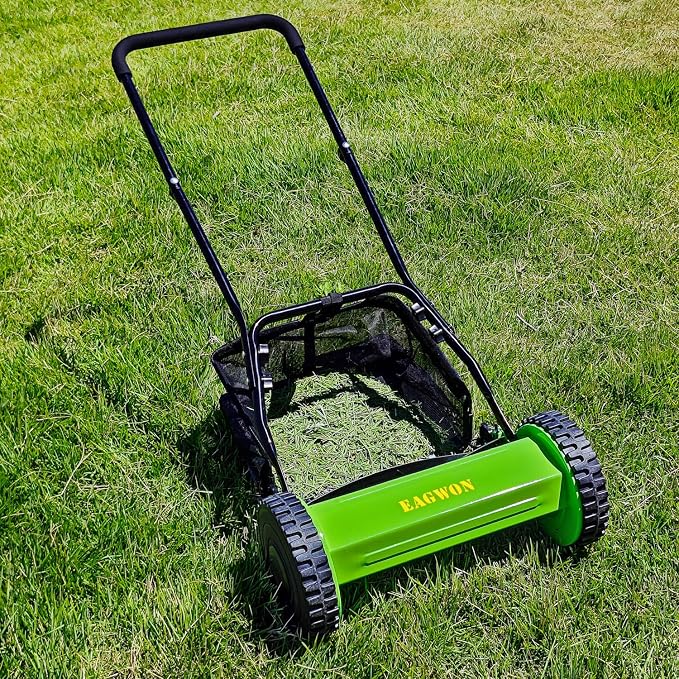 Push Lawn Mower, 16-Inch 5-Blade Walk-Behind Manual Push Reel Lawn Mower - Cordless, Adjustable Height for Effortless Yard & Garden Grass Cutting