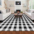 Buffalo Plaid Rug - 6x9 Feet, Black and White Checkered, Cotton Woven, Washable Indoor/Outdoor Area Rug for Living Room, Dining Room, Bedroom, Patio