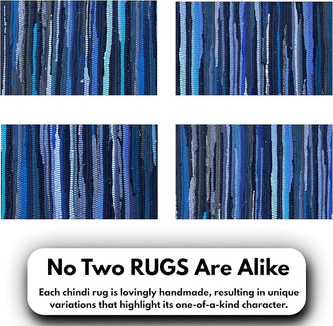 Ramanta Home Cotton Rag Rug 2'x3' - Navy, Braided Recycled Rugs for High Traffic Area, Boho Farmhouse Rug for Living Room, Kitchen, Entryway Bedroom Floor Mat - 24"x36"