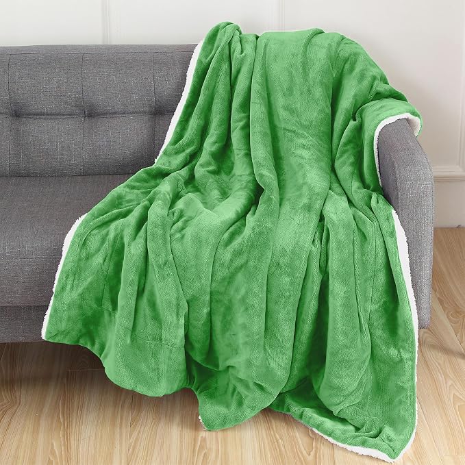 Elegant Comfort Luxury Ultra-Plush Velvet Touch Fleece Throw Soft, Warm, Cozy| Micromink Sherpa-Backing Reversible Blanket for Bed, Sofa and Couch, Solid Emerald Green