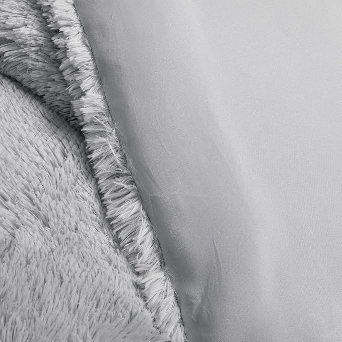Lush Decor Emma Soft Fluffy Faux Fur Kids College Dorm Oversized Comforter Set, Twin-XL, Light Gray - Warm Plush 2 Piece Bedding Set