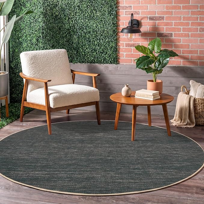 GarveeHome Easy Jute 6ft Washable Round Rug Large Solid Bedroom Area Rugs | Modern Non Slip Living Room Circle Rugs Dining Room Throw Carpet Indoor Round Rugs for Kitchen Nursery Entryway, Grey