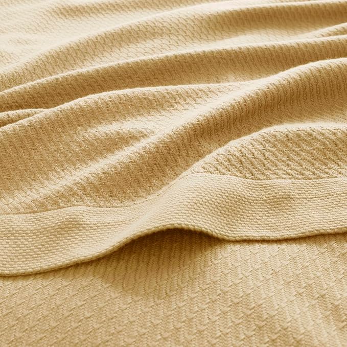 Madison Park 100% Egyptian Cotton Twin Size Bed Blanket for Summer Mustard | Cozy Soft Breathable Durable, Waffle Weave Woven Casual, Lightweight Knit All Season Throw for Bed Couch or Sofa, OEKO TEX