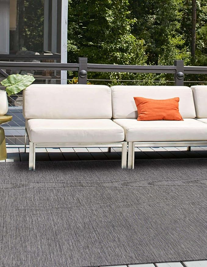 Unique Loom Outdoor Solid Collection Area Rug (10' Square Black/Ivory)