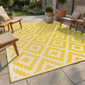FH Home Outdoor Camping Rug - Waterproof, Fade Resistant, Reversible - Premium Recycled Plastic - Geometric - Picnic, Patio, Deck, Sunroom, RV - Aztec - Yellow & White - 4 x 6 ft Foldable