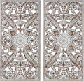 Madison Park Wall Décor for Living Room - Botanical Panel, Home Accent Modern Kitchen Dining Decoration, Ready to Hang 2-Piece Distressed Carved Wood Panel Set for Bedroom, 15.75"W x 31.50"H, Antique Brown