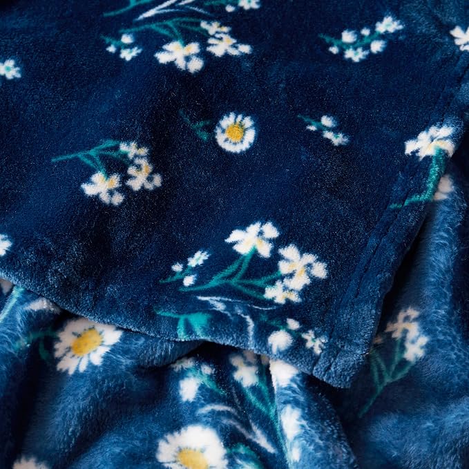 Lucky Brand Daisy Navy Blue Floral 66"X90" Cozy Plush Blanket - Premium Microfiber Throw for Luxurious Comfort and Style Twin/Twin XL Size